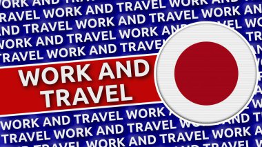 Çalışma ve Seyahat Başlıklarına sahip Japonya Dairesel Bayrağı - 3B Görüntü