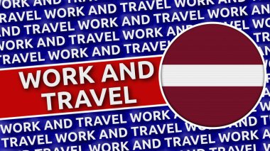 Çalışma ve Seyahat Başlıklarına sahip Letonya Dairesel Bayrağı - 3B Görüntü