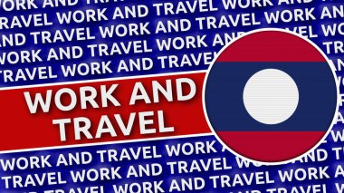 Çalışma ve Seyahat Başlıklarıyla Laos Dairesel Bayrağı - 3B Görüntü