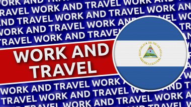 Nikaragua Çalışma ve Seyahat Başlıklarına sahip Dairesel Bayrak - 3B Görüntü