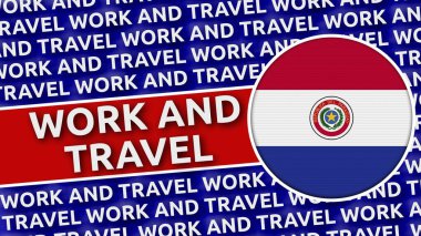 Çalışma ve Seyahat Başlıklarıyla Paraguay Dairesel Bayrağı - 3B İllüstrasyon