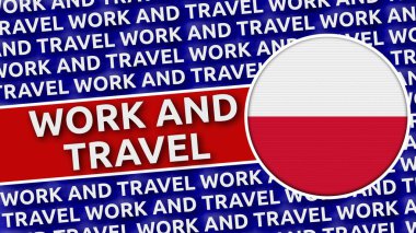 Polonya Çalışma ve Seyahat Başlıklarına sahip Dairesel Bayrak - 3D Görüntü