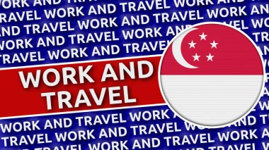 Singapur Çalışma ve Seyahat Başlıklarıyla Dairesel Bayrak - 3B Görüntü