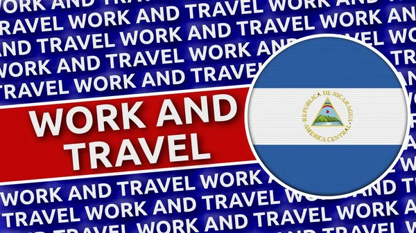 Nikaragua Çalışma ve Seyahat Başlıklarına sahip Dairesel Bayrak - 3B Görüntü