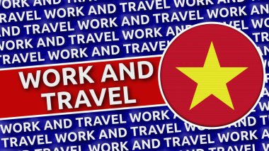 Vietnam Çalışma ve Seyahat Başlıklarıyla Dairesel Bayrak - 3D Görüntü