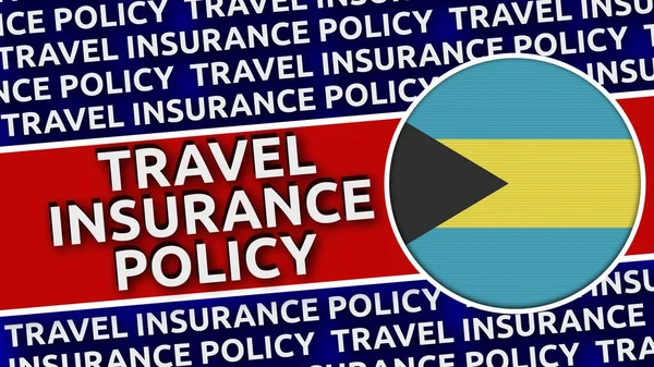 Круговой Флаг Багамских Островов Заголовками Полисов Страхования Путешествий Иллюстрация — стоковое фото