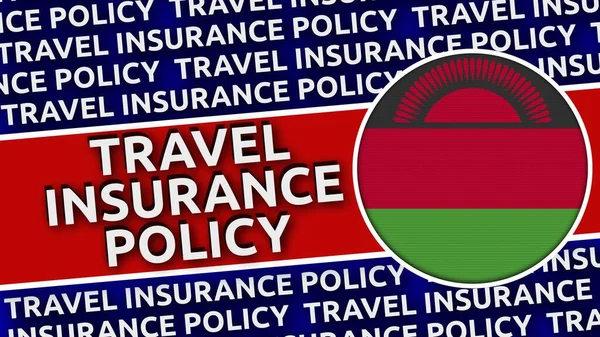 附有旅行保险单名称的马拉维通告旗 3D说明 — 图库照片