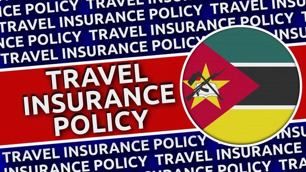 Круговой Флаг Мозамбика Заголовками Полисов Страхования Путешествий Иллюстрация — стоковое фото