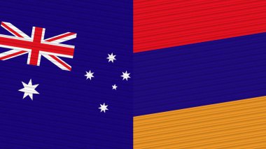 Ermenistan ve Avustralya İki Yarım Bayrak Birlikte Kumaş Doku Çizimi
