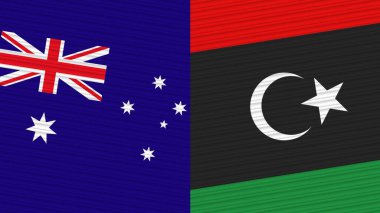 Libya ve Avustralya Birlikte İki Yarım Bayrak Kumaş Resim