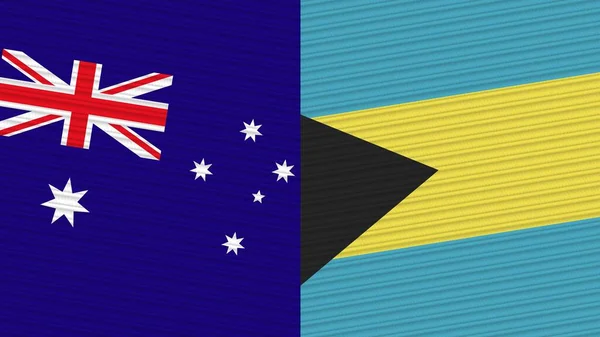 Bahamas Och Australien Två Halva Flaggor Tillsammans Tyg Textur Illustration — Stockfoto