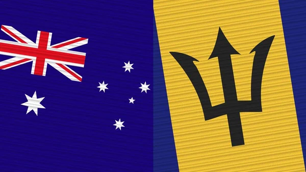 Barbados Ausztrália Két Fél Zászlók Együtt Szövet Textúra Illusztráció — Stock Fotó