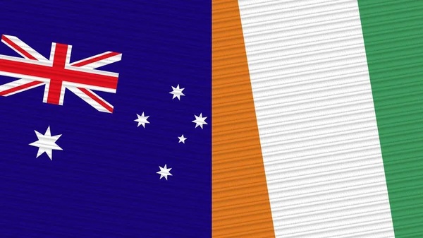 Cote Dlvoire Australia Two Half Flags Together Fabric Texture Illustration — 스톡 사진
