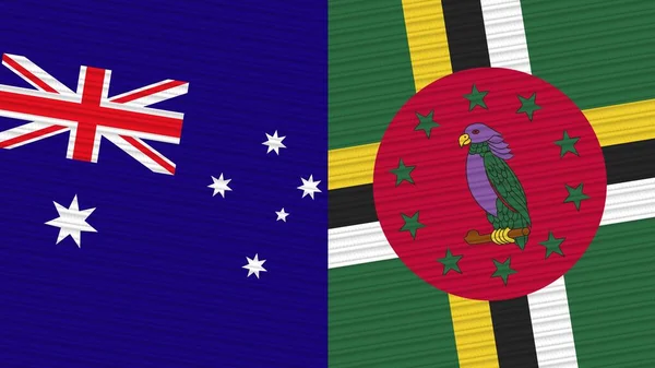 Dominica Och Australien Två Halva Flaggor Tillsammans Tyg Textur Illustration — Stockfoto