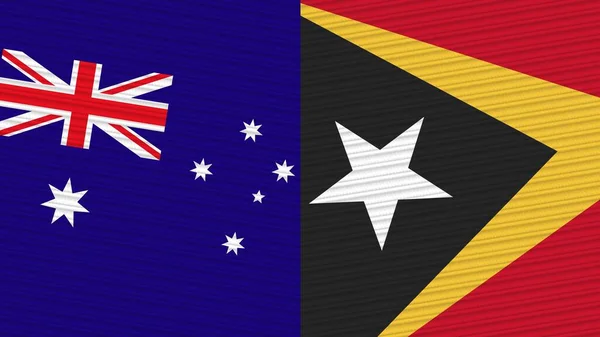 Östtimor Och Australien Två Halva Flaggor Tillsammans Tyg Textur Illustration — Stockfoto