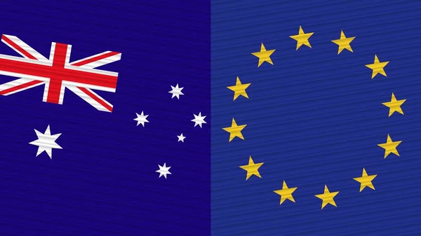Ευρωπαϊκή Ένωση Και Αυστραλία Δύο Μισές Σημαίες Μαζί Υφασμάτινη Απεικόνιση — Φωτογραφία Αρχείου