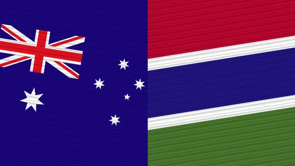 Gambie Austrálie Dvě Poloviny Vlajky Dohromady Textilní Textury Ilustrace — Stock fotografie