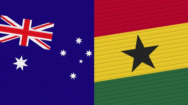 Ghana Australia Due Mezze Bandiere Insieme Tessuto Texture Illustrazione — Foto Stock