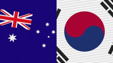 Güney Kore ve Avustralya İki Yarım Bayrak Birlikte Kumaş Doku Çizimi
