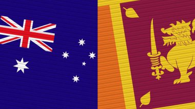 Sri Lanka ve Avustralya İki Yarım Bayrak Birlikte Kumaş Doku Çizimi