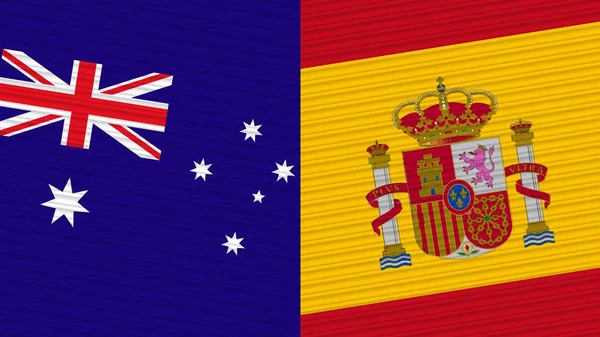 Espanha Austrália Duas Meias Bandeiras Juntas Ilustração Textura Tecido — Fotografia de Stock