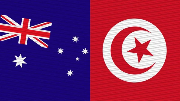 Tunézia Ausztrália Két Fél Zászlók Együtt Szövet Textúra Illusztráció — Stock Fotó