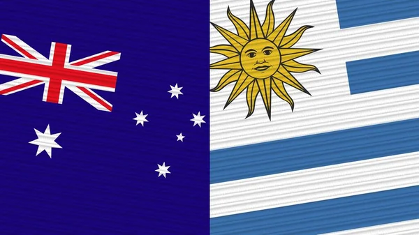 Uruguay Australie Deux Demi Drapeaux Ensemble Illustration Texture Tissu — Photo