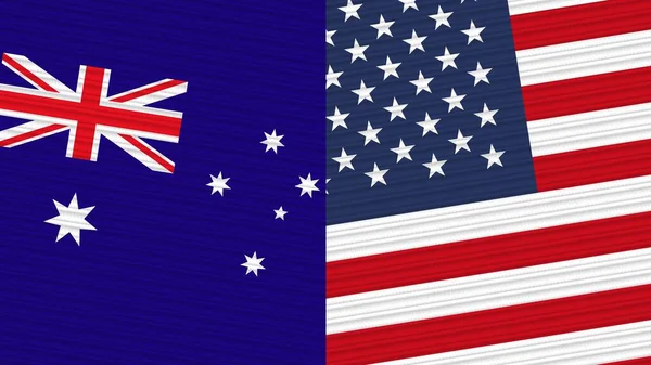 Estados Unidos América Australia Dos Medias Banderas Juntas Textura Tela —  Fotos de Stock