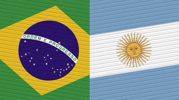 Argentina Och Brasilien Två Halva Flaggor Tillsammans Tyg Textur Illustration — Stockfoto