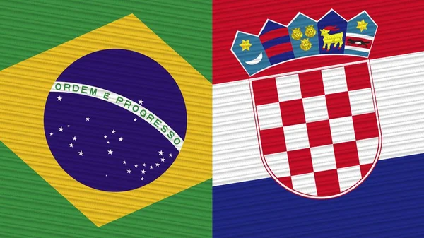Hırvatistan Brezilya Birlikte Yarım Bayrak Kumaş Resim — Stok fotoğraf