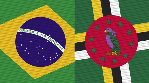 Dominica Brasil Duas Meias Bandeiras Juntas Ilustração Textura Tecido — Fotografia de Stock