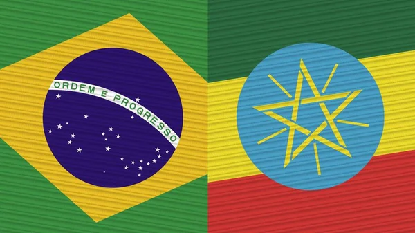 Эфиопия Бразилия Два Полуфлага Вместе Иллюстрация Текстуры Ткани — стоковое фото
