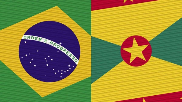 Grenada Brazília Két Fél Zászlók Együtt Szövet Textúra Illusztráció — Stock Fotó