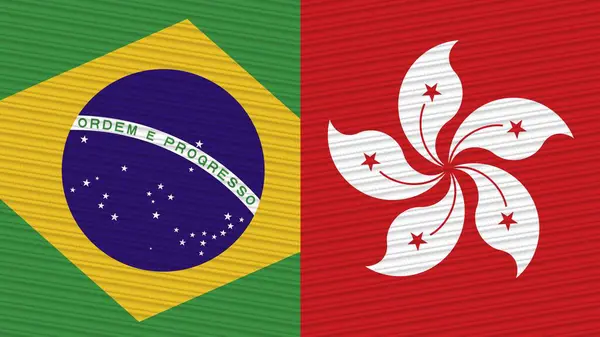 Hong Kong and Brazil Two Half Flags Together Fabric Texture Illustration