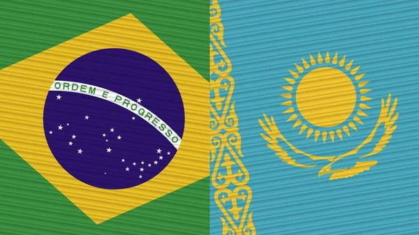 Cazaquistão Brasil Duas Meias Bandeiras Juntas Ilustração Textura Tecido — Fotografia de Stock