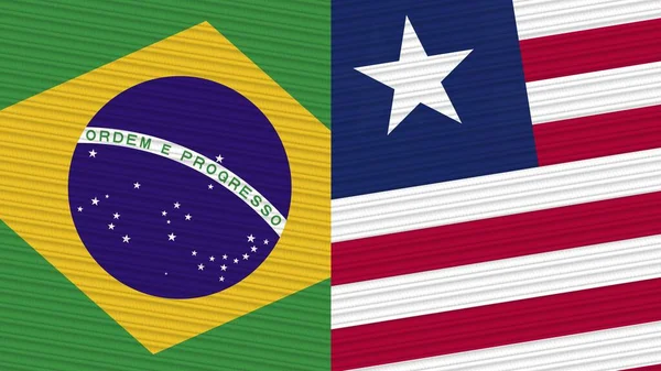 Liberia Brasil Dos Medias Banderas Juntas Textura Tela Ilustración — Foto de Stock