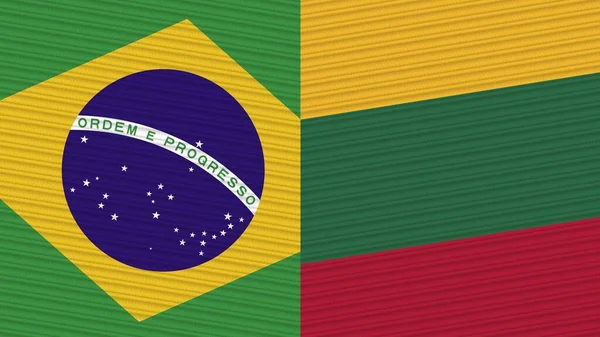 Lithuania Brazil Two Half Flags Together Fabric Texture Illustration — Stock Photo, Image
