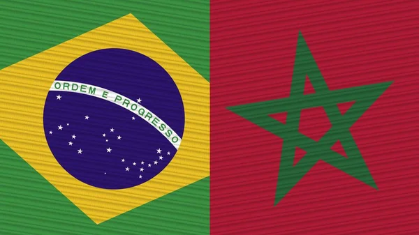 Morocco Brazil Two Half Flags Together Fabric Texture Illustration — Stock Photo, Image