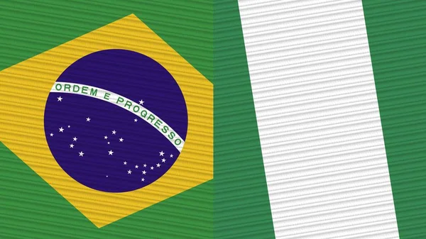 Nigéria Brésil Deux Demi Drapeaux Ensemble Illustration Texture Tissu — Photo