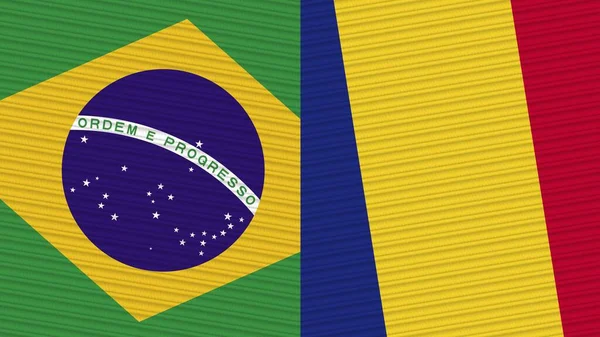 Romênia Brasil Duas Meias Bandeiras Juntas Ilustração Textura Tecido — Fotografia de Stock