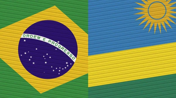 Rwanda Brésil Deux Demi Drapeaux Ensemble Tissu Texture Illustration — Photo