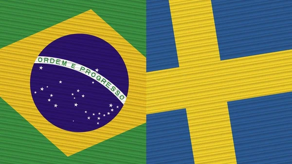Schweden Und Brasilien Zwei Halbe Flaggen Zusammen Textur Illustration — Stockfoto