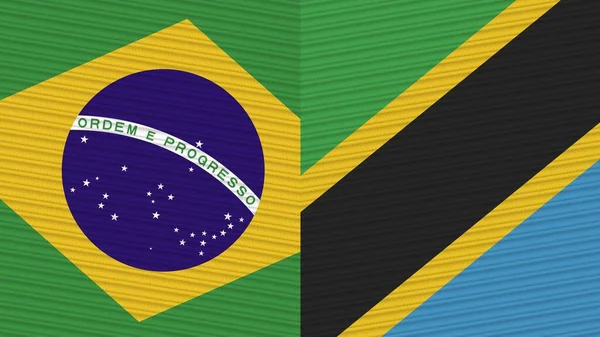 Tanzanie Brésil Deux Demi Drapeaux Ensemble Tissu Texture Illustration — Photo