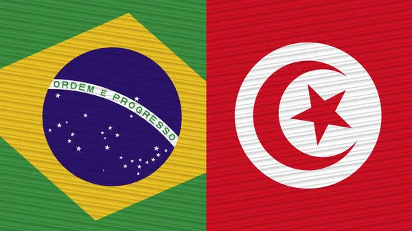 Tunesien Und Brasilien Zwei Halbe Flaggen Zusammen Textur Illustration — Stockfoto