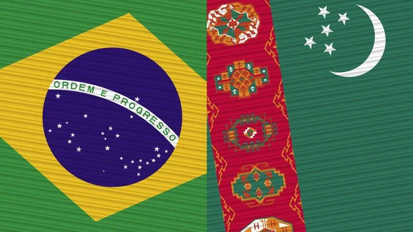 Turquemenistão Brasil Duas Meias Bandeiras Juntas Ilustração Textura Tecido — Fotografia de Stock