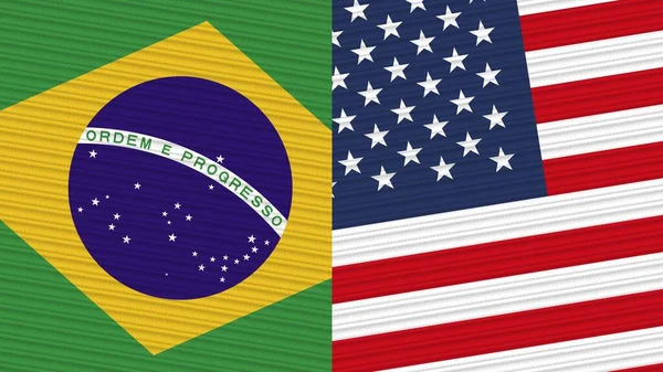 Estados Unidos América Brasil Duas Meias Bandeiras Juntas Ilustração Textura — Fotografia de Stock