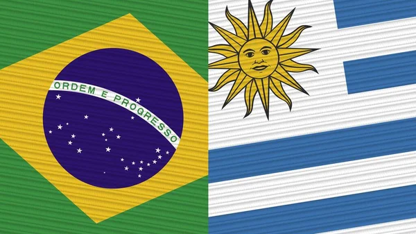 Uruguay Brazília Két Fél Zászlók Együtt Szövet Textúra Illusztráció — Stock Fotó