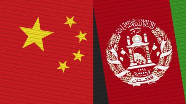 Afganistan ve Çin Birlikte İki Yarım Bayrak Kumaş Doku Çizimi