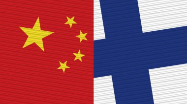 Finlandiya ve Çin Birlikte İki Yarım Bayrak Kumaş Resim