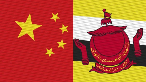 Brunei China Dos Medias Banderas Juntas Textura Tela Ilustración — Foto de Stock